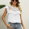 Women Lace Embroidered Collar Ruffles Sweet Loose Short Sleeve Shirt Blouse