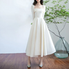 Women Simple Hepburn Style Satin Light Long Sleeve Wedding Dress