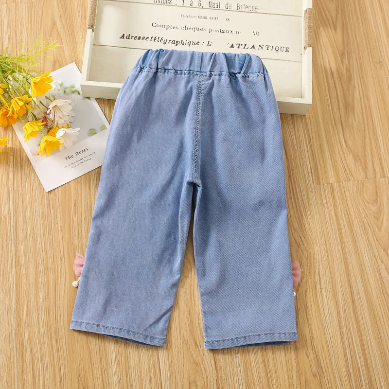 Children Kids Baby Fashion Girls Casual Basic Bow Thin Denim Pants