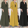 (Buy 1 Get 1) Casual Ramadan /Eid Women Solid Color Lapel Long Sleeve Pocket Simple Shirt Maxi Dress