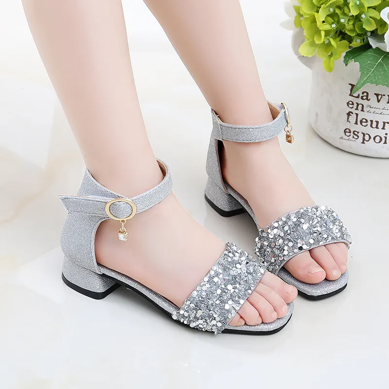 Children Kids Baby Fashion Girls Sequins Princess Low Sandals Shoes