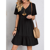 Women'S Fashion Casual Loose V Neck Ruffled Short Sleeve Dress