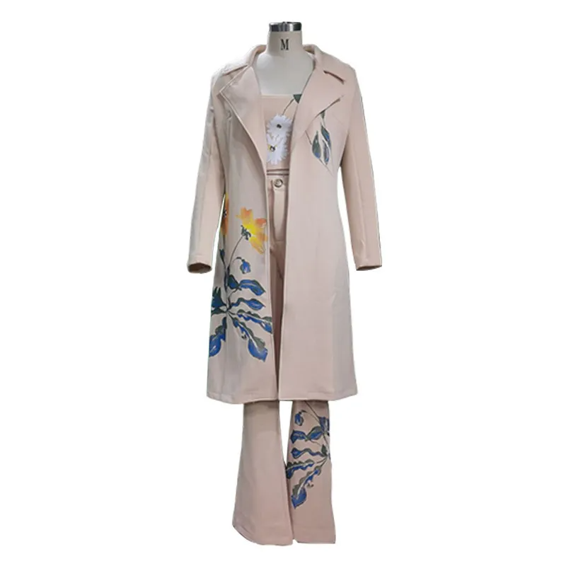 Women Autumn And Winter Fashion Printed Long Blazers And Pants Set