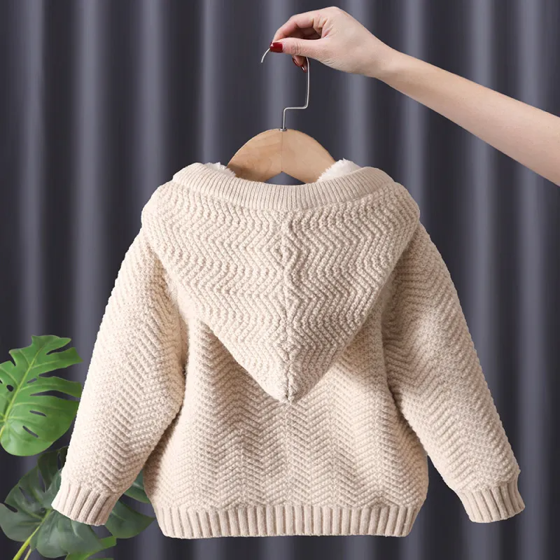 Kids Toddler Girls Autumn Winter Fashion Casual Solid Color Button Woollining Sweater Coat