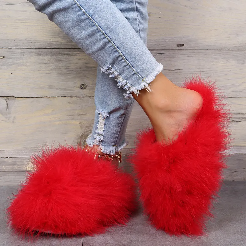 Winter Women Fashion Solid Color Plush Flat House Slippers