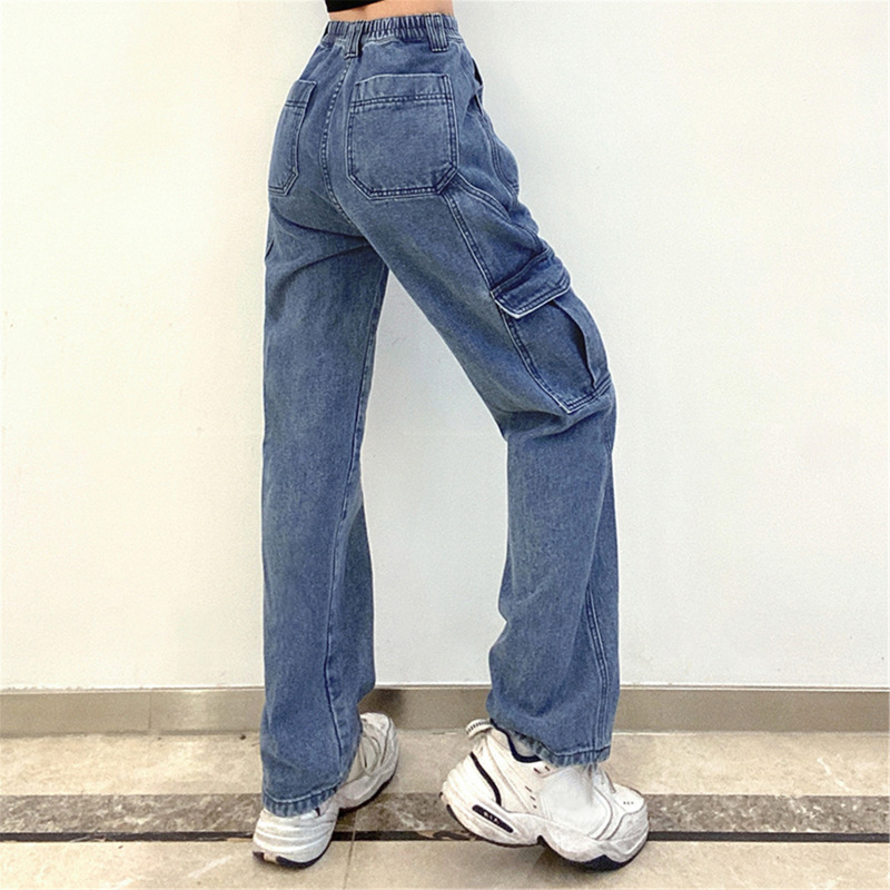 Women'S Fashion Casual Pocket Elastic Waist Denim Pants