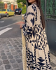 Women Casual Geometry Printing V-Neck Long Sleeve Dress