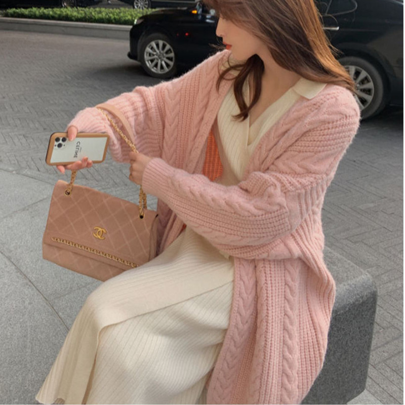 Women Fashion Winter Solid Color Knitted Sweater Coat