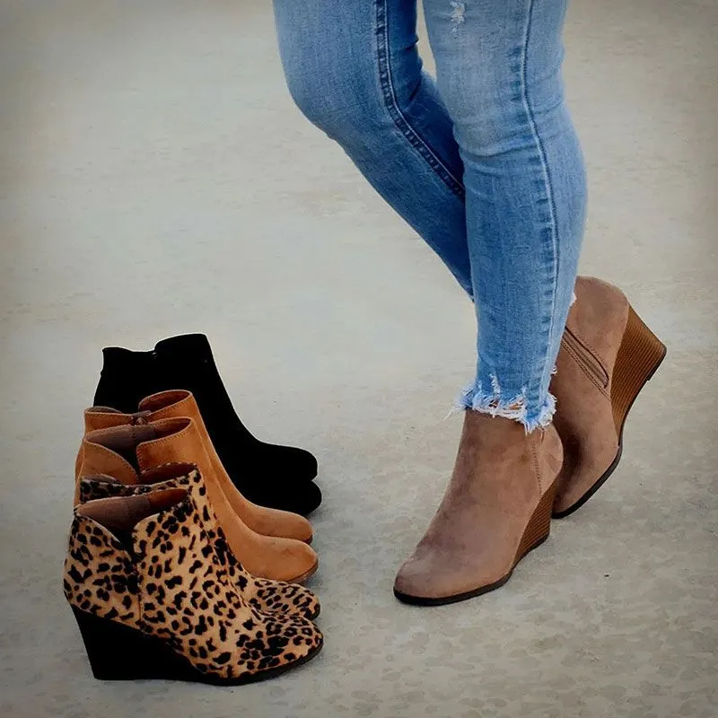 Suede Upper Wedge Heel Short Boots