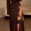 Women Fashion Casual Loose Solid Color Long Sleeve Maxi Dress