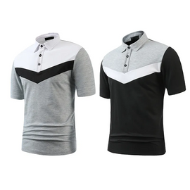 Men Business Casual Stitching Contrast Color Short Sleeved Lapel Polo Shirt
