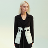 Women Retro Nostalgic Black And White Contrasting Color Waist Mid-Length Blazer