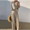 Summer Women Fashion Solid Color Sleeveless Elegant Top Loose Two-Piece Pants Sets