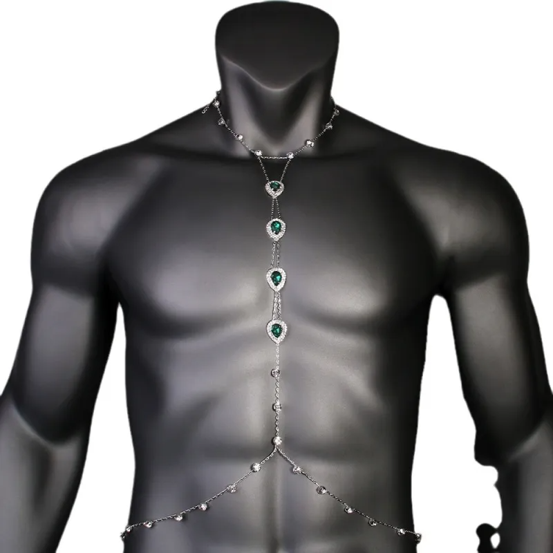 Men Fashion Sexy Drop Rhinestone Body Chain