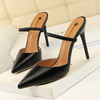 Women Fashion Sexy PU Solid Color Pointed Toe Stiletto Heel Slippers