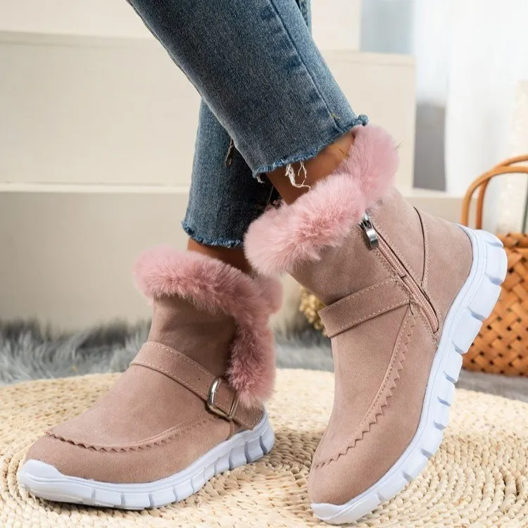 Women Plus Size Fashionable Solid Color Thickened Warm Flat Snow Boots