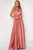 Women Solid Color V-Neck Sleeveless High Waist Backless Long Gown Halter Dress