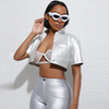 Women'S Sexy Lapel Cropped PU Top