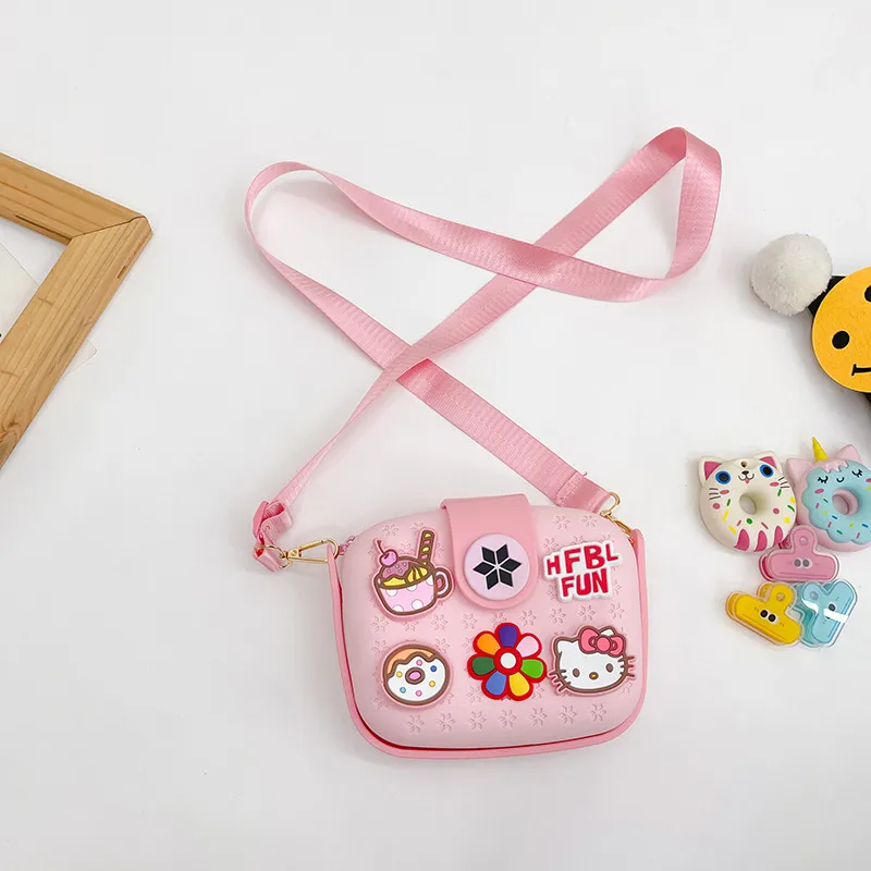 Kids Girls Fashion Sweet Candy Color Cartoon Bunny Fish Duck Dinosaur Flower Silicone Mini Square Handle Crossbody Bag