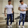 Men Casual Frayed Slim Jeans