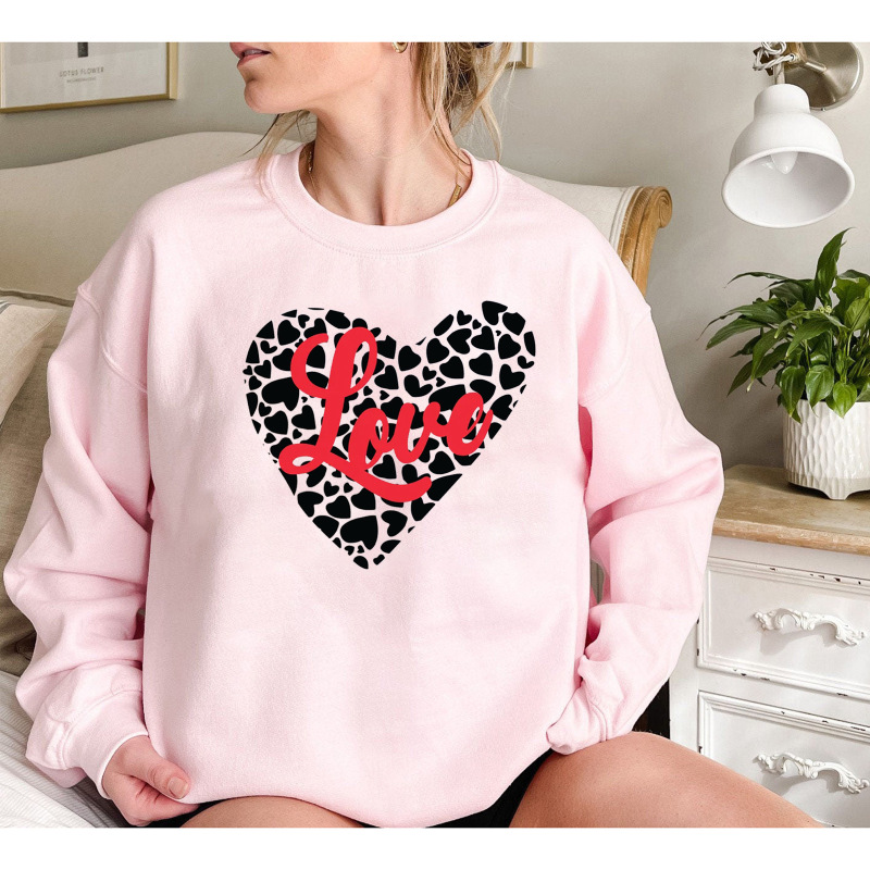 Valentine'S Day Fashion Women'S Casual Long Sleeve Round Neck Love Print Sweatshirt