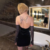 Women Fashion Sexy Solid Color Mesh Oversleeve Tube Dress