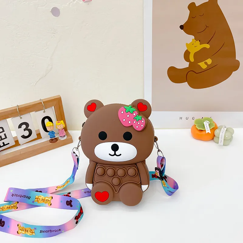 Kids Girls Fashion Sweet Candy Cute Cartoon Bear Silicone Mini Crossbody Bag