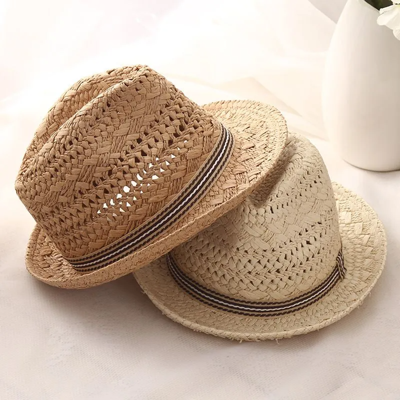 Men  Solid Color Hollow Out Straw Fedora Hat