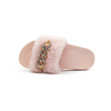 Women Leisure Plush Metal Chain Design Flats Slippers Shoes