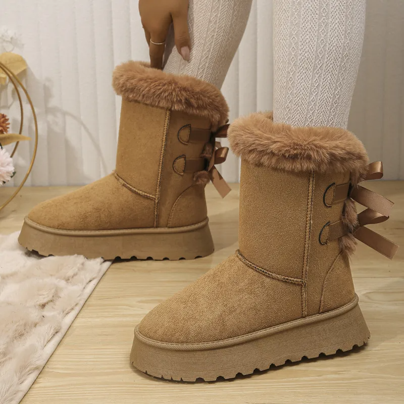 (Buy 1 Get 1) Winter Women Plus Size Solid Color Padded Warm Plush Round Toe Thick-Soled Snow Boots