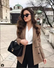 Women Retro Casual Single-Breasted Long Sleeve Plaid Blazer Coat