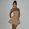 Women Sexy Sequin Mesh Stitching Strapless Backless Dress