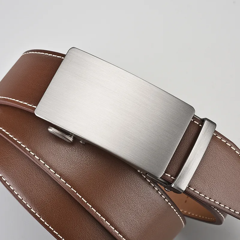 Men Fashion Casual Business Solid Color Leather Metal Buckle Belt