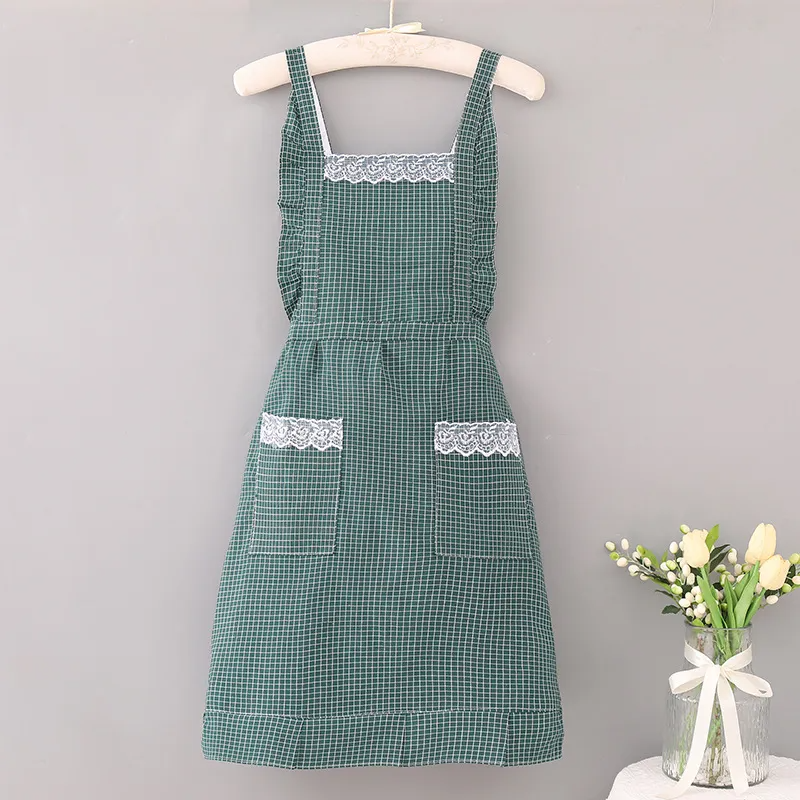 Thickened Cotton Home Kitchen Double-Layer Waterproof Grid Patter Apron