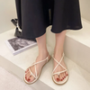 Women Fashion Plus Size Solid Color Cross Strap Round-Toe Flat Sandals