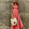 Women Fashion Casual Plaid Printing Sleeveless Square Neck Long Dress