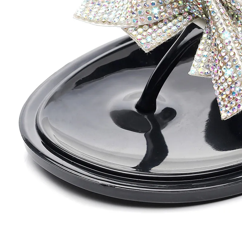 Women Bow Rhinestone Flip-Flop Slippers Shoes