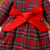 Kids Toddler Girls Fashion Casual Christmas Red Plaid Round Neck Long Sleeve Mesh Dress