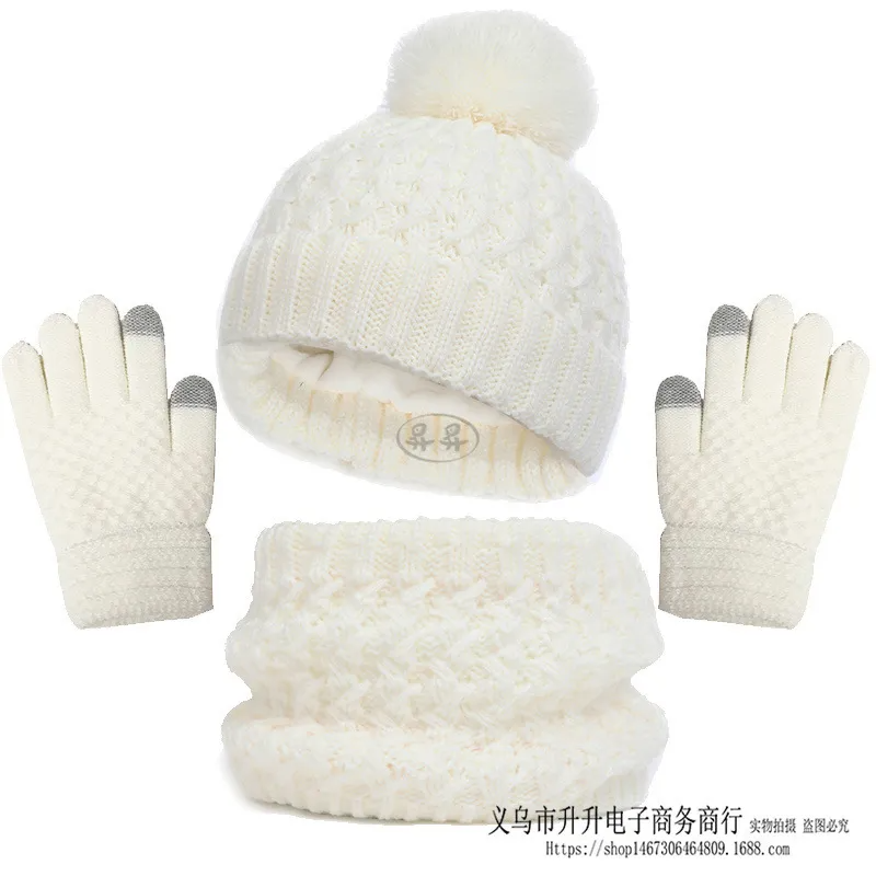 (Buy 1 Get 1) Kids Unisex Autumn Winter Fashion Casual Cute Color-Matching Hat Scarf Gloves Three-Piece Set