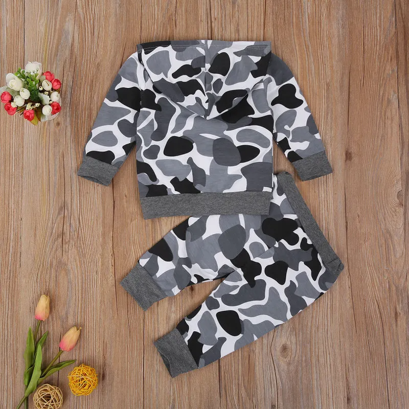 (Buy 1 Get 2) Toddlers Newborn Baby Boys Camouflage Print Long Sleeves Hoodies And Pants 2pcs Set