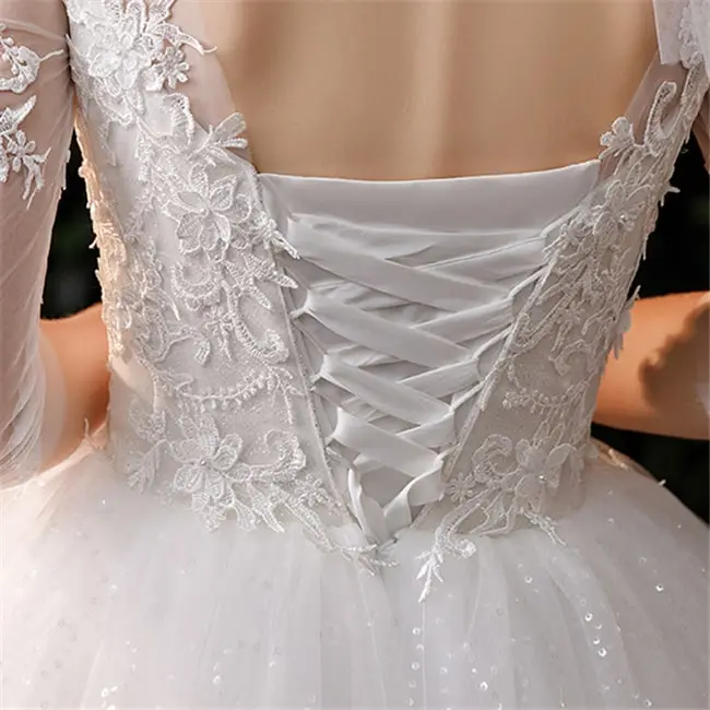 Women Elegant Stand Collar Crochet Hollow Out Lace Wedding Gown