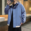 Men Casual Long Sleeve Pocket Design Stripe Printed Zipper Hooded Coat