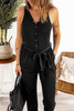 Women Sleeveless Solid Color V-Neck Waist Tie Casual Skinny Jumpsuit