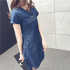 Women'S Fashion Casual Single-Breasted Short Sleeve Denim Dress