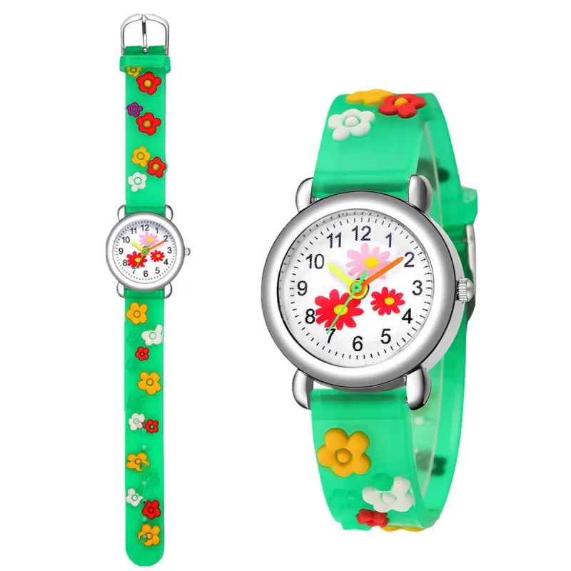 Kids Cartoon Watch 3d Embossed Bump Cute Floral Pattern Plastic Strap Watch