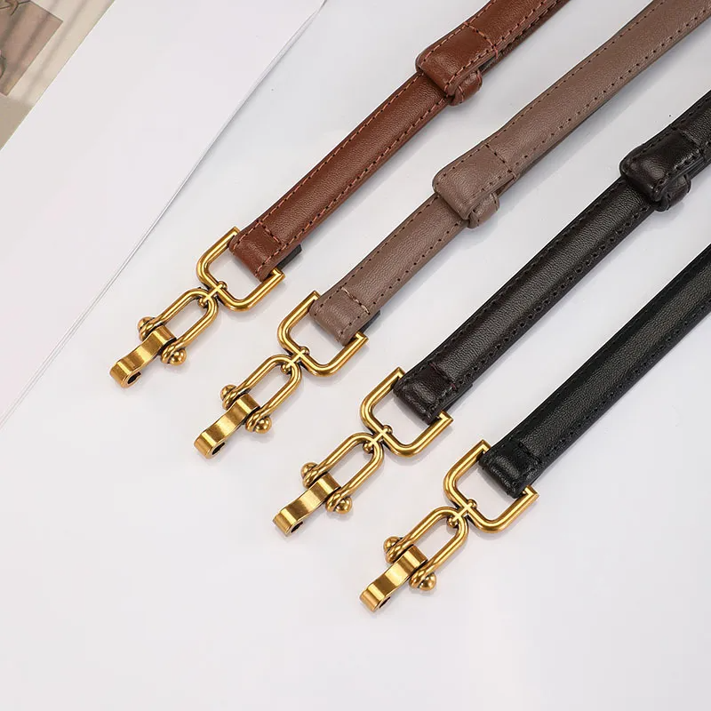 Women Retro Metal Buckle Adjustable Thin Belt