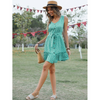 Women Fasion Casual Vacation Stone Print Ruffled Lace-Up Defined Waist Sleeveless Dress