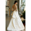 Women Elegant Solid Color Sleeveless Backless Satin Floor Length Wedding Evening Dress