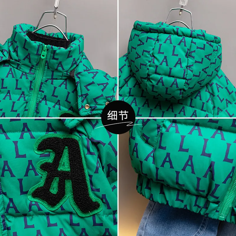 Kid Casual Letter Print Hooded Warm Jacket