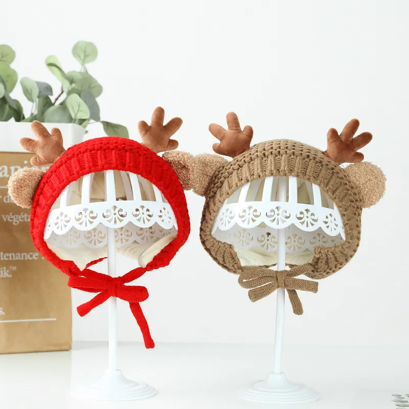 Baby Autumn And Winter Woolen Thickened Christmas Deer Knitted Hat